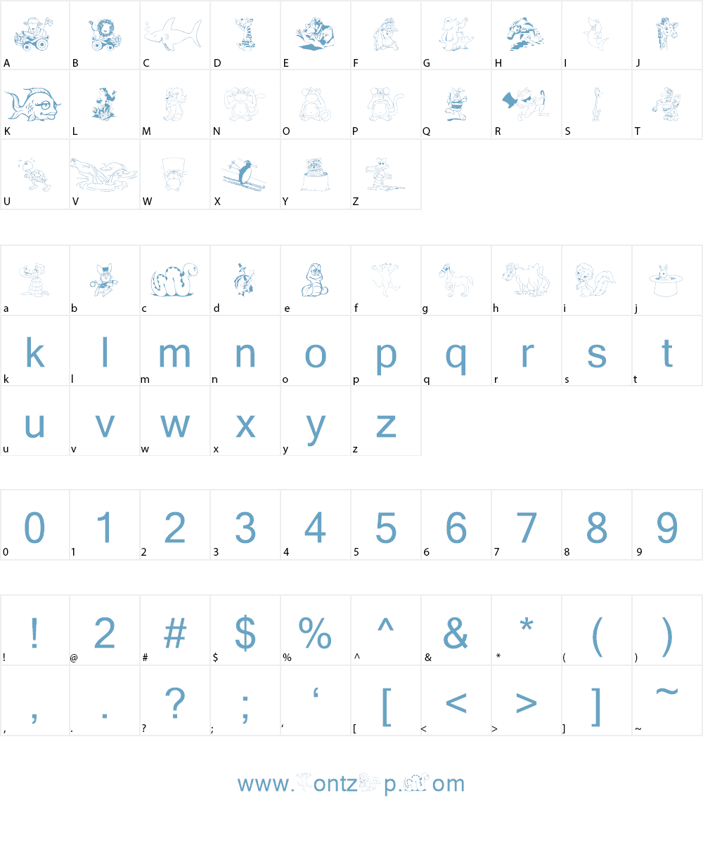 Komedy Kritters Font Character